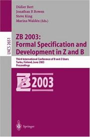 Cover of: ZB 2003: Formal Specification and Development in Z and B | 