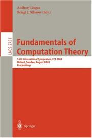 Cover of: Fundamentals of computation theory by FCT 2003 (2003 Malmö, Sweden)
