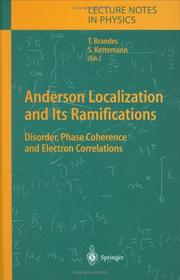 Cover of: Anderson Localization and Its Ramifications: Disorder, Phase Coherence, and Electron Correlations (Lecture Notes in Physics)