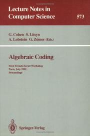 Cover of: Algebraic Coding: First French-Soviet Workshop, Paris, July 22-24, 1991. Proceedings (Lecture Notes in Computer Science)