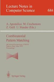 Cover of: Combinatorial Pattern Matching (Lecture Notes in Computer Science)