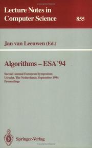 Cover of: Algorithms - ESA '94: Second Annual European Symposium, Utrecht, The Netherlands, September 26 - 28, 1994. Proceedings (Lecture Notes in Computer Science)