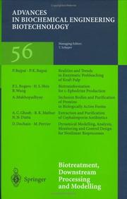 Cover of: Biotreatment, Downstream Processing and Modelling (Advances in Biochemical Engineering / Biotechnology)