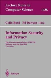 Cover of: Information security and privacy: Third Australasian conference, ACISP '98, Brisbane, Australia, July 13-15, 1998 : proceedings