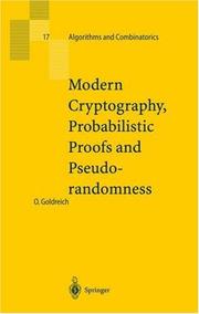 Cover of: Modern cryptography, probabilistic proofs, and pseudorandomness by Oded Goldreich