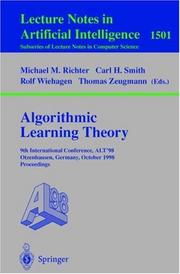 Cover of: Algorithmic Learning Theory | 