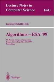 Cover of: Algorithms - ESA'99: 7th Annual European Symposium, Prague, Czech Republic, July 16-18, 1999 Proceedings (Lecture Notes in Computer Science)