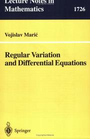 Cover of: Regular Variation and Differential Equations by Vojislav Maric