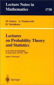 Cover of: Lectures on Probability Theory and Statistics: Ecole d'Ete de Probabilites de Saint-Flour XXVIII - 1998 (Lecture Notes in Mathematics)