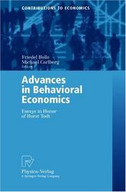 Cover of: Advances in Behavioral Economics: Essays in Honor of Horst Todt (Contributions to Economics)