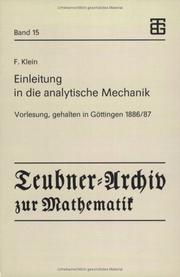 Cover of: Einleitung in die analytische Mechanik: Vorlesung, gehalten in Göttingen, 1886-87