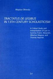 Cover of: Tractatus De Legibus in 13th Century Scholasticism by Aloysius Obiwulu