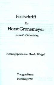 Cover of: Festschrift für Horst Gronemeyer zum 60. Geburtstag