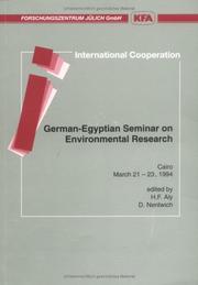 Cover of: German-Egyptian Seminar on Environmental Research, Cairo, March 21-23, 1994 by German-Egyptian Seminar on Environmental Research (1994 Cairo, Egypt)