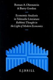 Cover of: Economic Analysis in Talmudic Literature by Roman A. Ohrenstein, B. Gordon