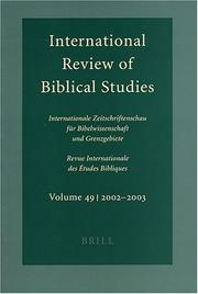 Cover of: International Review of Biblical Studies, Volume 491 (International Review of Biblical Studies) by Bernard Long