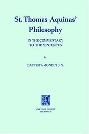 Cover of: St. Thomas Aquinas' philosophy in the Commentary to the sentences
