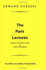 Cover of: The Paris Lectures by Edmund Husserl