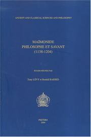 Cover of: Maimonide: Philosophe Et Savant (1138-1204) (Ancient and Classical Sciences and Philosophy) (Ancient and Classical Sciences and Philosophy)
