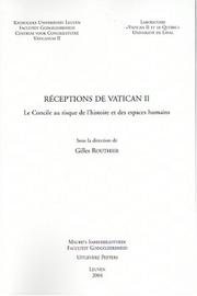 Cover of: Receptins De Vatican II: Le Concile Au Risque De  L'histoire Et Des Espaces Humains (Instrumenta Theologica)