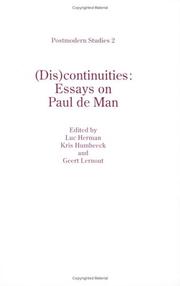 Cover of: (dis)continuities: Essays On Paul De Man.(Postmodern Studies 2) (Postmodern Studies)