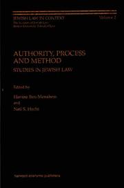 Cover of: Authority, Process and Method: Studies in Jewish Law (Jewish Law in Context)