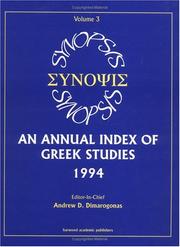 Cover of: Synopsis: An Annual Index of Greek Studies, 1994 (Synopsis)