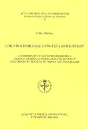 Cover of: Lord Bolinbroke (1678-1751) and history: a comparative study of Bolingbroke's politico-historical works and a selection of contemporary texts as to themes and vocabulary