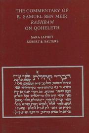 Cover of: Commentary of R. Samuel Ben Meir: Rashbam on Qoeleth (Publications of the Perry Foundation for Biblical Research in the Hebrew University of Jerusalem)