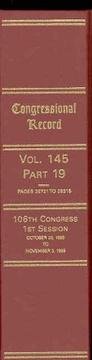 Cover of: Congressional Record, V. 145, Pt. 19, October 26, 1999 to November 3, 1999 by U. S. Congress
