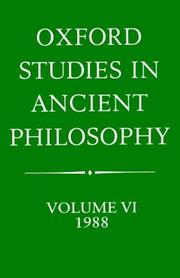 Cover of: Oxford Studies in Ancient Philosophy: Volume VI: 1988 (Oxford Studies in Ancient Philosophy)