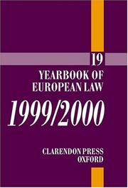 Cover of: Yearbook of European Law: Volume 19: 1999/2000 (Yearbook of European Law)