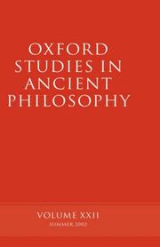 Cover of: Oxford Studies in Ancient Philosophy Volume XXII: Summer 2002 Volume XXII (Oxford Studies in Ancient Philosophy)