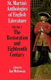 Cover of: St. Martin's Anthologies of English Literature: Volume 3, Restoration and Eighteenth Century (1160-1798) (St. Martin's Anthologies of English Lite)