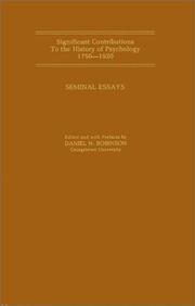 Cover of: Seminal Essays (Significant Contributions to the History of Psychology 1750-1920) by R. Whytt, M. Hall, E. du Bois-Reymond, G. S. Hall, C. F. Hodge, P. Cabanis