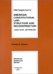 Cover of: 2003 Supplement to American Constitutional Law: Structure and Reconstruction (American Casebook)