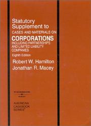 Cover of: Statutory Supplement to Cases and Materials on Corporations, 8th Edition (American Casebook)