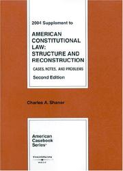 Cover of: 2004 Supplement to American Constitutional Law: Structure and Reconstruction Cases, Notes, and Problems Second Edition