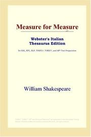 Cover of: Measure for Measure (Webster's Italian Thesaurus Edition) by William Shakespeare