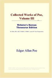 Cover of: Collected Works of Poe, Volume III (Webster's Korean Thesaurus Edition) by Edgar Allan Poe