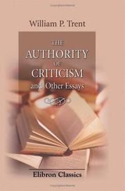 Cover of: The Authority of Ctiticism and Other Essays