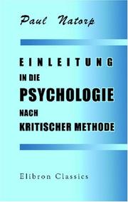 Cover of: Einleitung in die psychologie nach kritischer methode