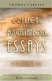 Cover of: Critical and Miscellaneous Essays by Thomas Carlyle, Thomas Carlyle