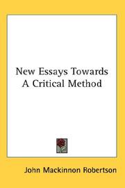 Cover of: New Essays Towards A Critical Method