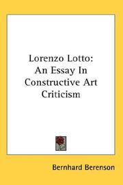 Cover of: Lorenzo Lotto: An Essay In Constructive Art Criticism