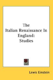 Cover of: The Italian Renaissance In England: Studies