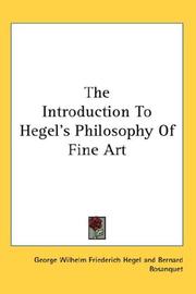 Cover of: The Introduction To Hegel's Philosophy Of Fine Art