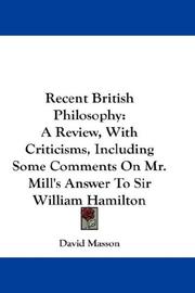 Cover of: Recent British Philosophy by David Masson