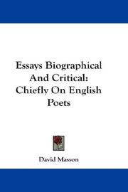 Cover of: Essays Biographical And Critical | David Masson