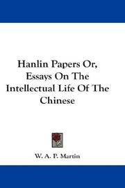 Cover of: Hanlin Papers Or, Essays On The Intellectual Life Of The Chinese